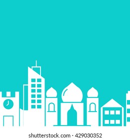 city skyline in blue background