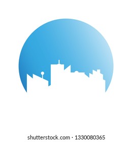 city skyline in blue circle background