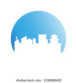city skyline in blue circle background