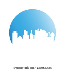 city skyline in blue circle background