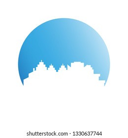city skyline in blue circle background