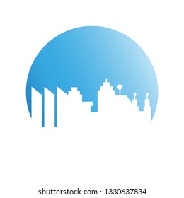 city skyline in blue circle background