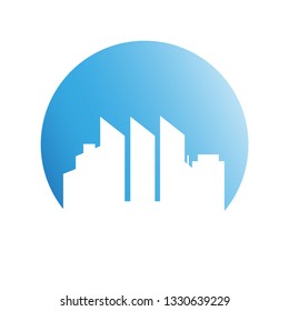 city skyline in blue circle background