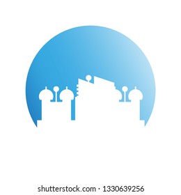 city skyline in blue circle background
