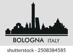 The city skyline. Bologna, Italy. Silhouettes of buildings. Vector on a gray background