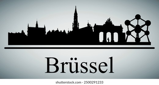 The city skyline. Brusel. Silhouettes of buildings. Vector on a gray background