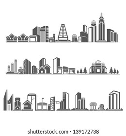 city skyline,  building in downtown skyline sets, cities silhouette icon set