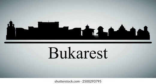 The city skyline. Bukarest. Silhouettes of buildings. Vector on a gray background