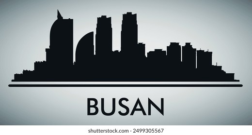 The city skyline. Busan. Silhouettes of buildings. Vector on a gray background