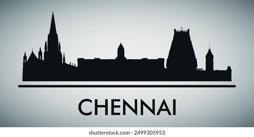 The city skyline. Chennai. Silhouettes of buildings. Vector on a gray background