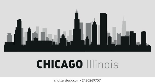 City skyline. Chicago. Silhouettes of buildings. Vector on a gray background