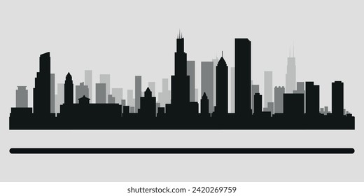 City skyline. Chicago. Silhouettes of buildings. Vector on a gray background