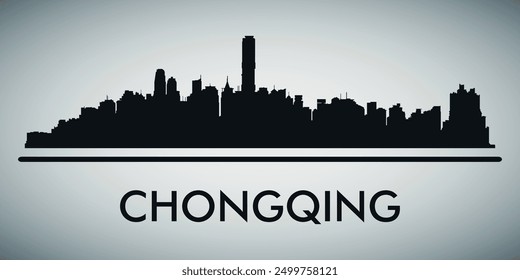 The city skyline. Chongqing. Silhouettes of buildings. Vector on a gray background