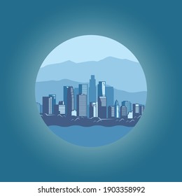 city skyline in circle illustration