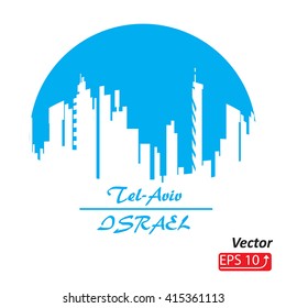 City Skyline Circle Silhouette Tel Aviv Israel Blue Isolated On White Background Logo Vector Illustration