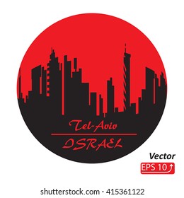 City Skyline circle silhouette Tel Aviv Israel black red isolated on white background logo vector illustration