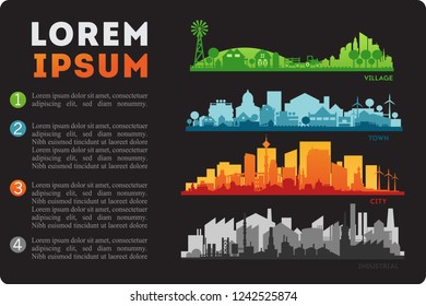 City Skyline Colored Sets, City Districts Banners