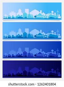 City Skyline Colored Sets, City Districts Banners