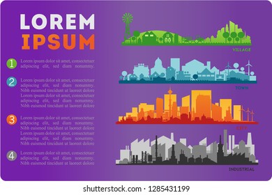 City Skyline Colored Sets, City Districts Banners
