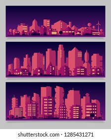 City Skyline Colored Sets, City Districts Banners