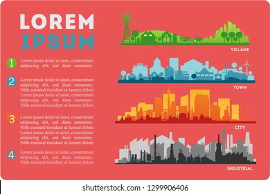 City Skyline Colored Sets, City Districts Banners