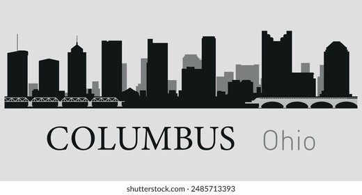 El horizonte de la ciudad. Columbus, Ohio. Siluetas de edificios. Vector sobre fondo gris