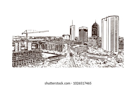 City skyline of Columbus City in Ohio, USA. Hand drawn sketch illustration in vector.