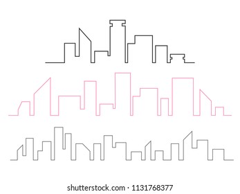 City Skyline continuous line drawing vector illustration. line art town set