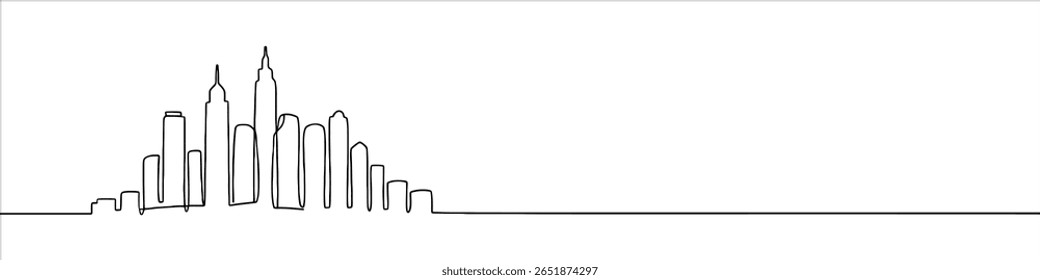 Horizonte de la ciudad continuo de una línea de dibujo. Símbolo de construcción. Ilustración vectorial.