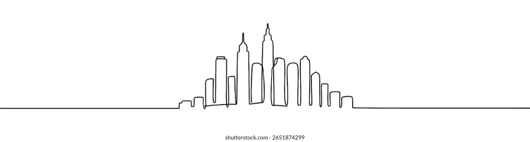 City skyline continuous one line drawing. Building symbol. Vector illustration.