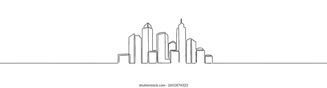 Horizonte de la ciudad continuo de una línea de dibujo. Símbolo de construcción. Ilustración vectorial.