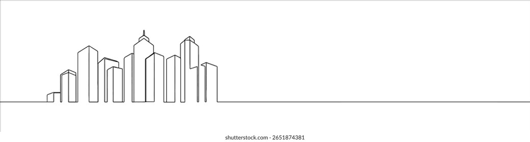 City skyline continuous one line drawing. Building symbol. Vector illustration.