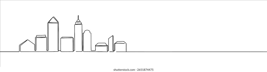 City skyline continuous one line drawing. Building symbol. Vector illustration.