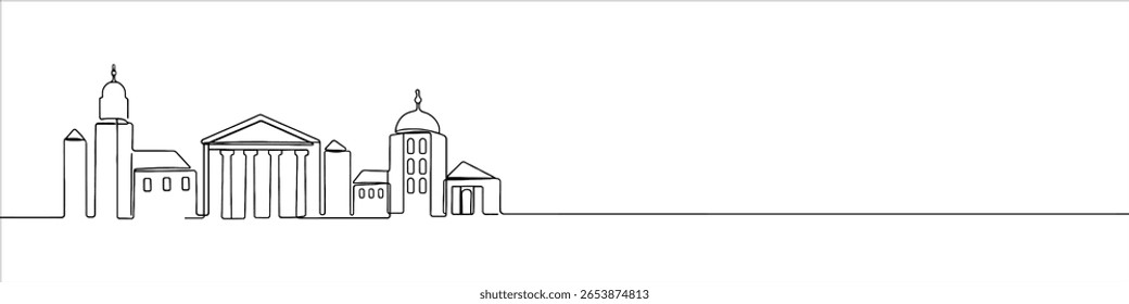 City skyline continuous one line drawing. Building symbol. Vector illustration.