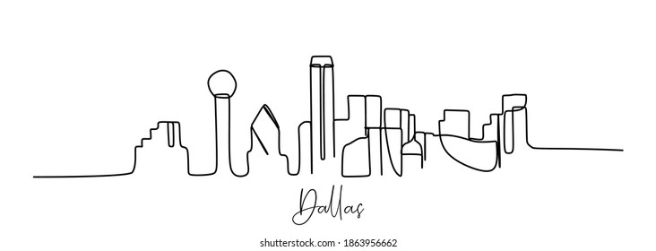 City Skyline of Dallas. Continuous one line drawing