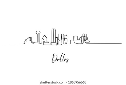 City Skyline of Dallas. Continuous one line drawing