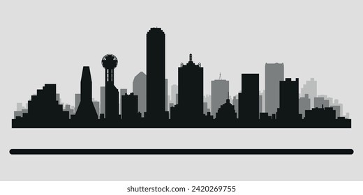 City Skyline. Dallas. Silhouetten von Gebäuden. Vektorgrafik auf grauem Hintergrund