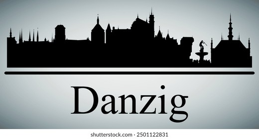 The city skyline. Danzig. Silhouettes of buildings. Vector on a gray background