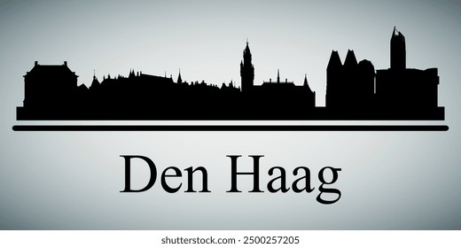 Die Skyline der Stadt Den Haag. Silhouetten von Gebäuden. Vektorgrafik auf grauem Hintergrund