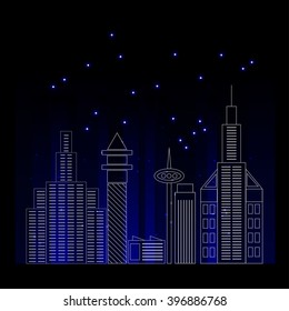 City skyline detailed silhouette. Trendy vector illustration, line art style. Vector illustration