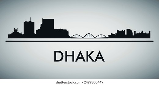 The city skyline. Dhaka. Silhouettes of buildings. Vector on a gray background