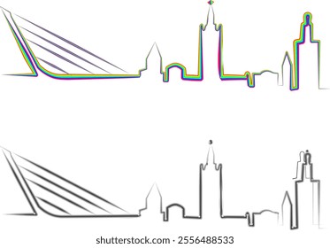 city skyline in different colors, vector art illustration; image contains transparency