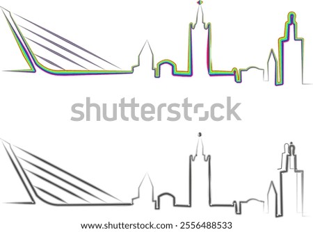 city skyline in different colors, vector art illustration; image contains transparency