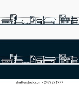 city skyline doodle vector design template . simple downtown vector design inspiration . road side building vector template . buildings silhouette drawing