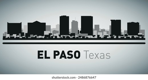 The city skyline. El Paso Texas. Silhouettes of buildings. Vector on a gray background