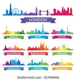 City skyline of Europe Colorful vector illustration