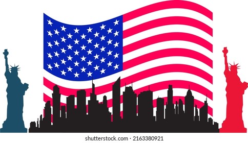  City skyline with flag independent usa.Perfect for independent day.