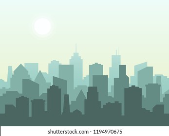 City skyline in flat style. City buildings silhouette. Vector illustration,eps10.