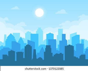 City skyline in flat style. City buildings silhouette in afternoon. Vector illustration,eps10.