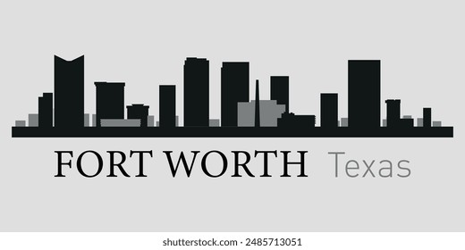 El horizonte de la ciudad. Fort Worth, Texas. Siluetas de edificios. Vector sobre fondo gris